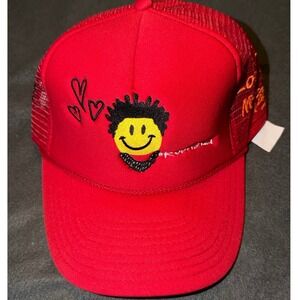 Rod Wave Red Trucker Hat Love 4 My Fans Smiley Face Snapback Nissin Cap Mens